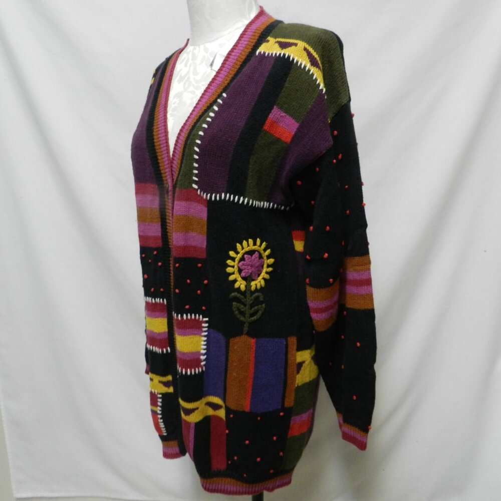 Bonnie and Bill Vintage cardigan sweater Sunflower Oversized Size Sz Medium Md M